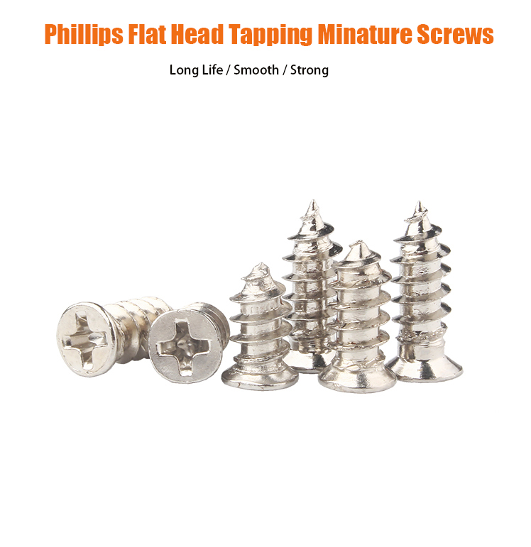 Nickle plated flat head tapping miniature screws