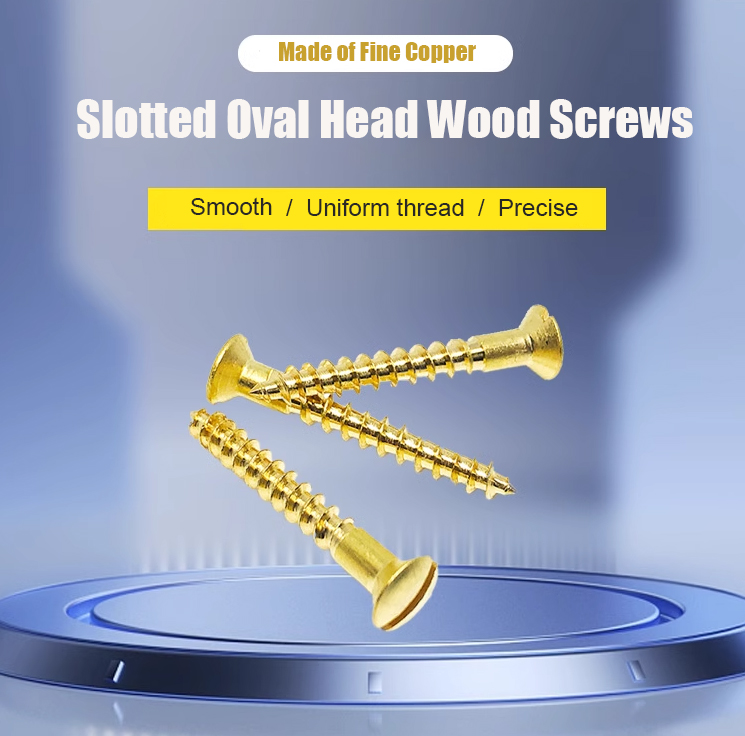 Fine copper slotted oval head wood screws