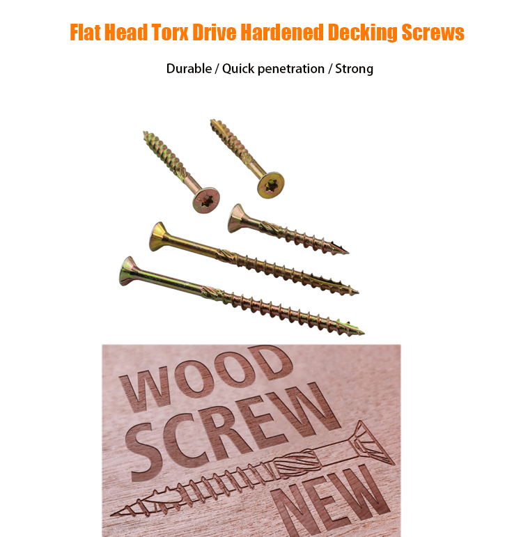 Flat head torx drive hardened decking screws